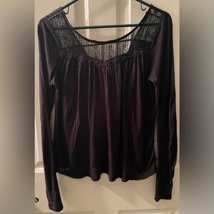Mudd Soft Long Sleeved Black Top with Lace Insert across Décolleté Size Small